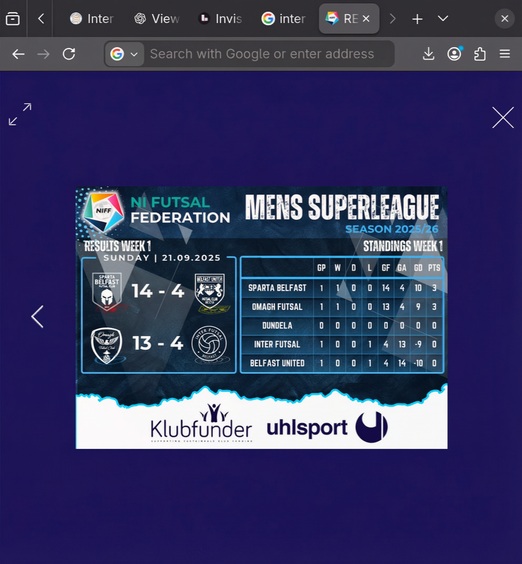 Men's Superleague Results - Week 1